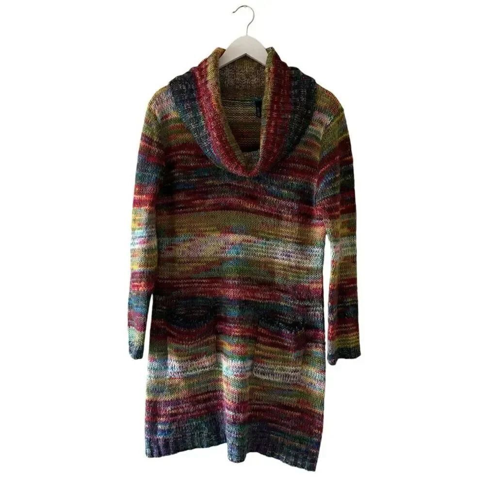 Ultra Flirt Turtleneck Knit Sweater Dress Front Pockets Colorful Vibrant Sz 1X
